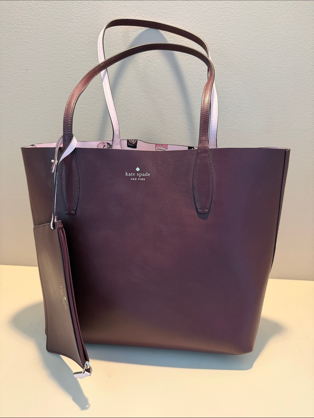 kate spade Plum Leather Reversible-Handle Tote with Wristlet